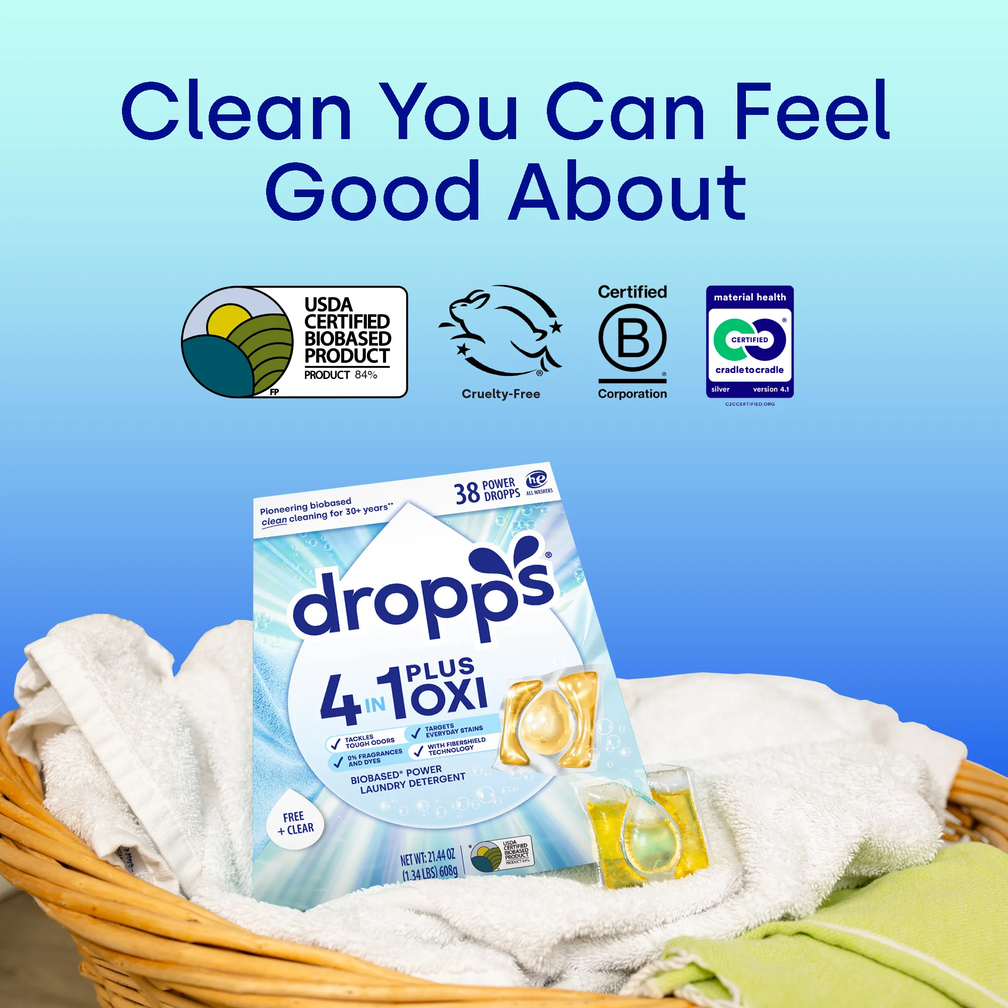 38 Count 4-in-1 Plus Oxi Biobased Power Laundry Detergent Pods, Unscented - Image 4