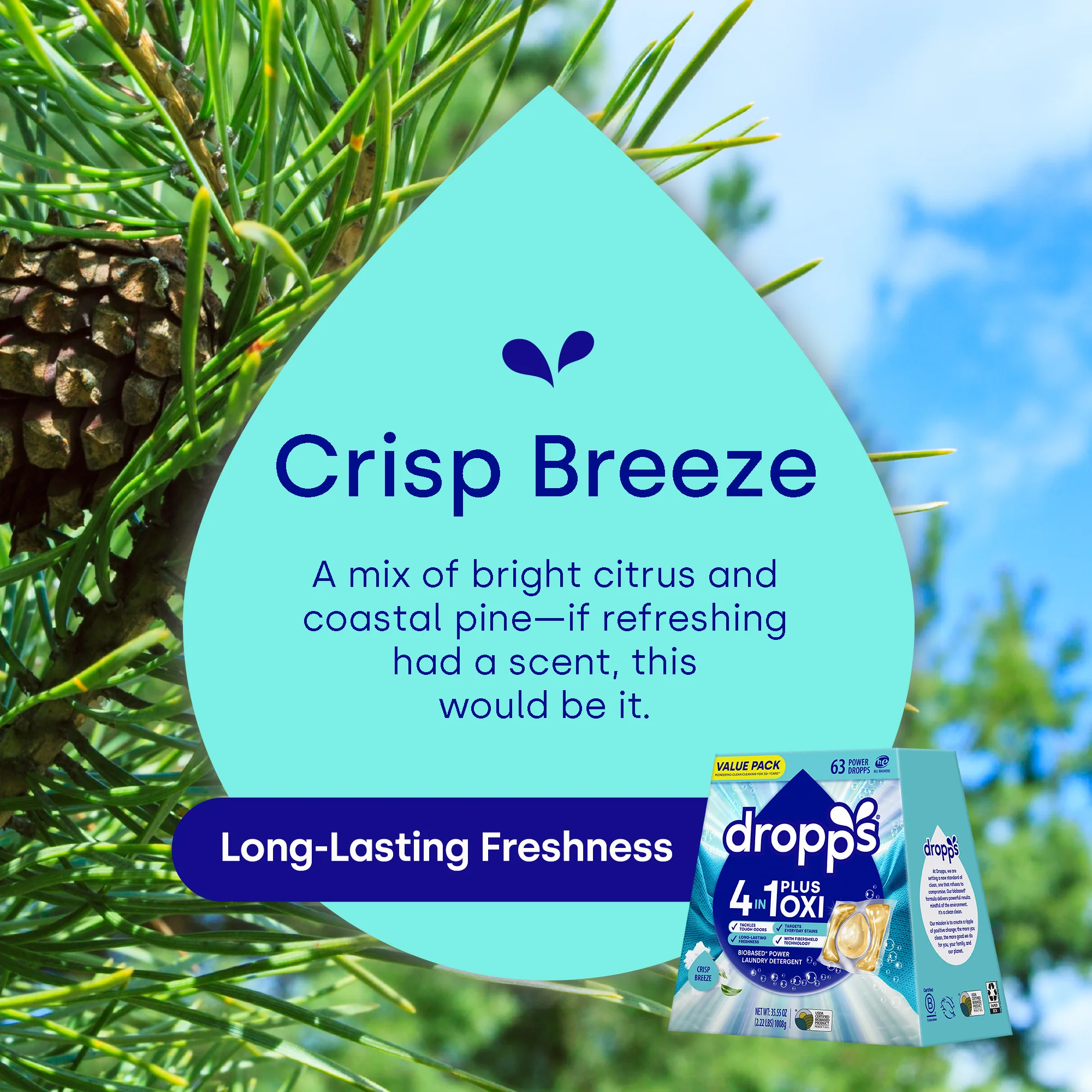 4-in-1 Plus Oxi Biobased Power Laundry Detergent Pods, Crisp Breeze - Image 7