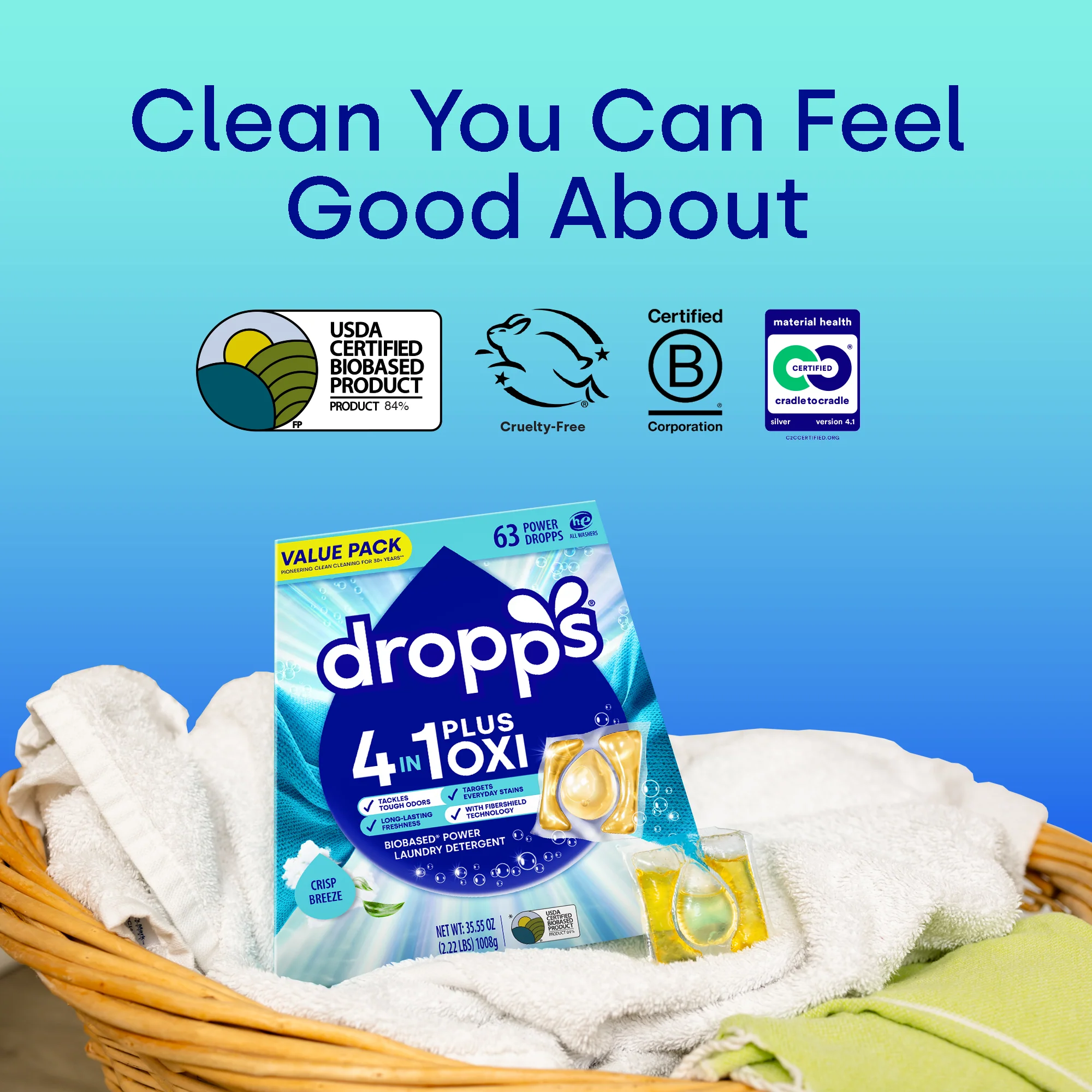 4-in-1 Plus Oxi Biobased Power Laundry Detergent Pods, Crisp Breeze - Image 4