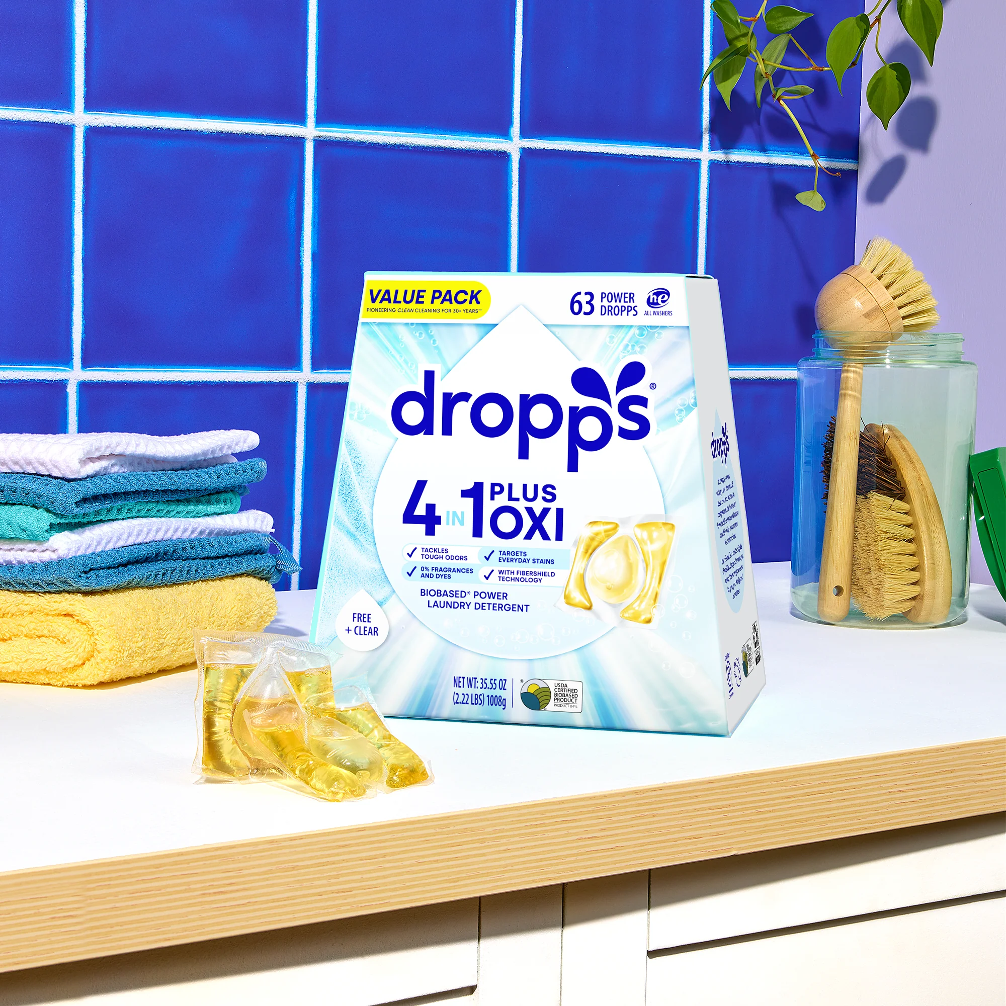 63 Count 4-in-1 Plus Oxi Biobased Power Laundry Detergent Pods, Unscented - Image 3