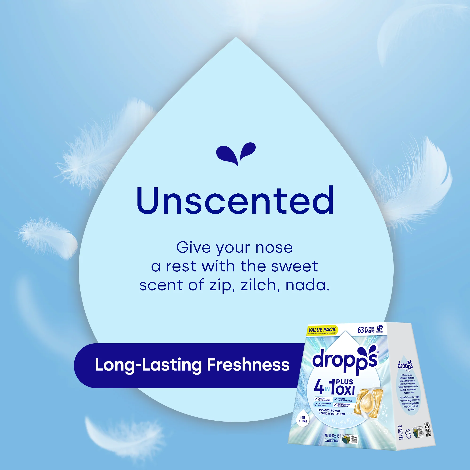 63 Count 4-in-1 Plus Oxi Biobased Power Laundry Detergent Pods, Unscented - Image 4