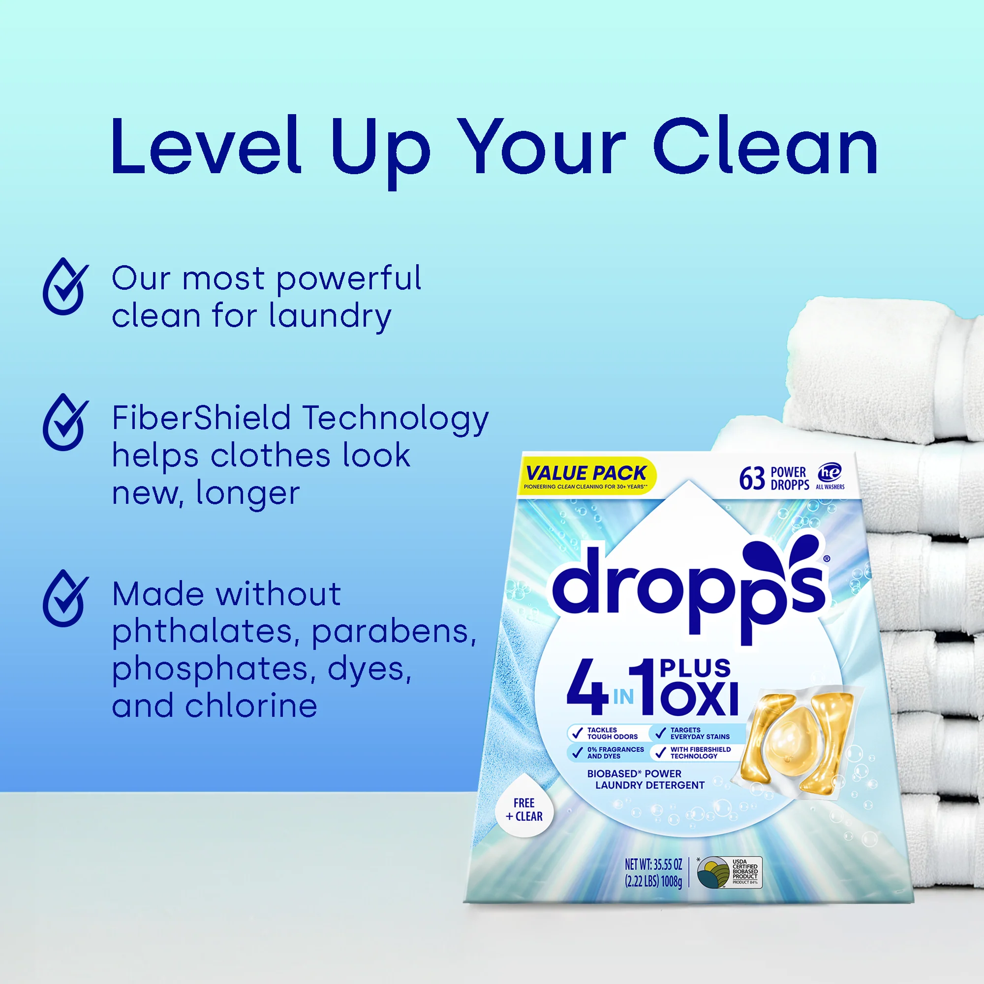 63 Count 4-in-1 Plus Oxi Biobased Power Laundry Detergent Pods, Unscented - Image 5