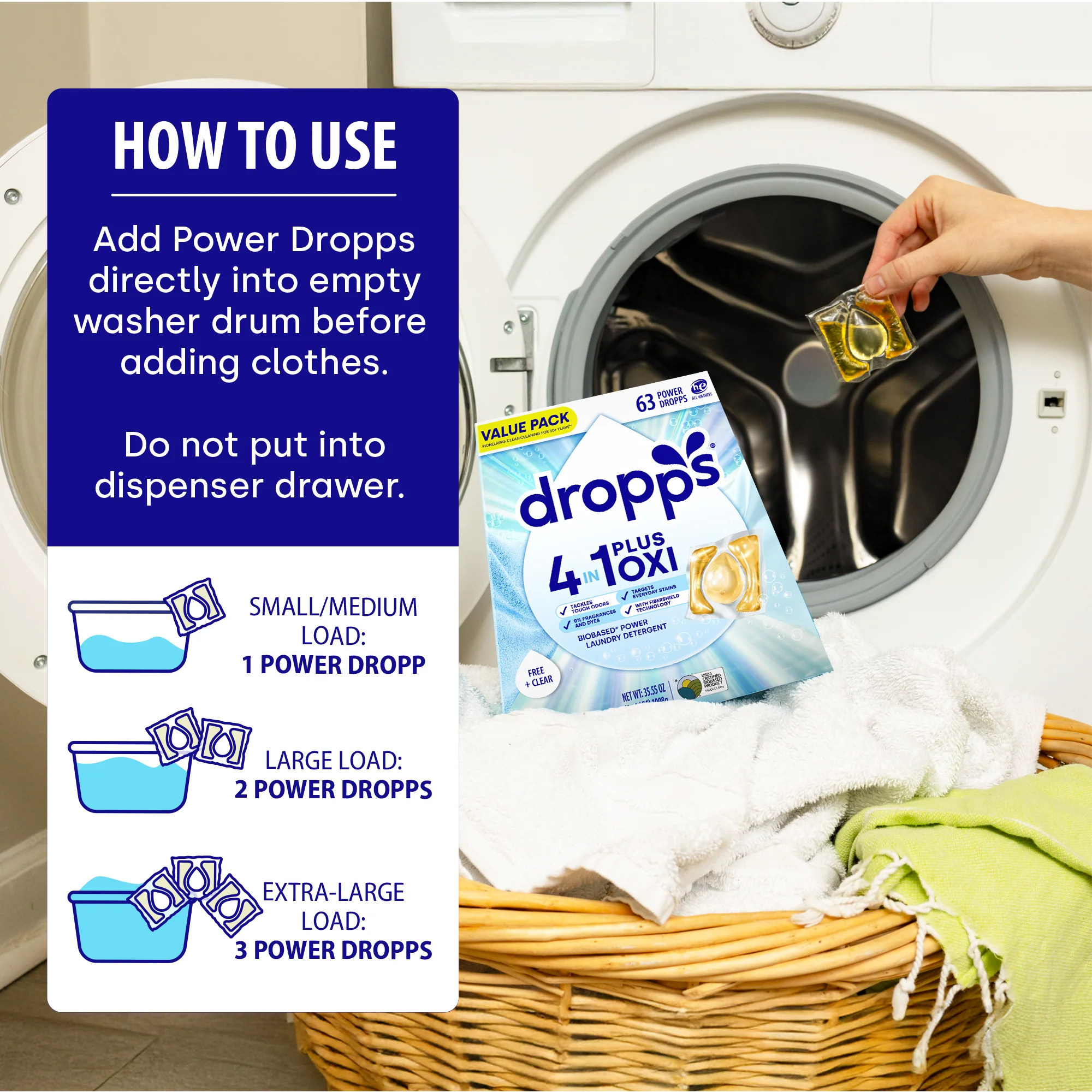63 Count 4-in-1 Plus Oxi Biobased Power Laundry Detergent Pods, Unscented - Image 8