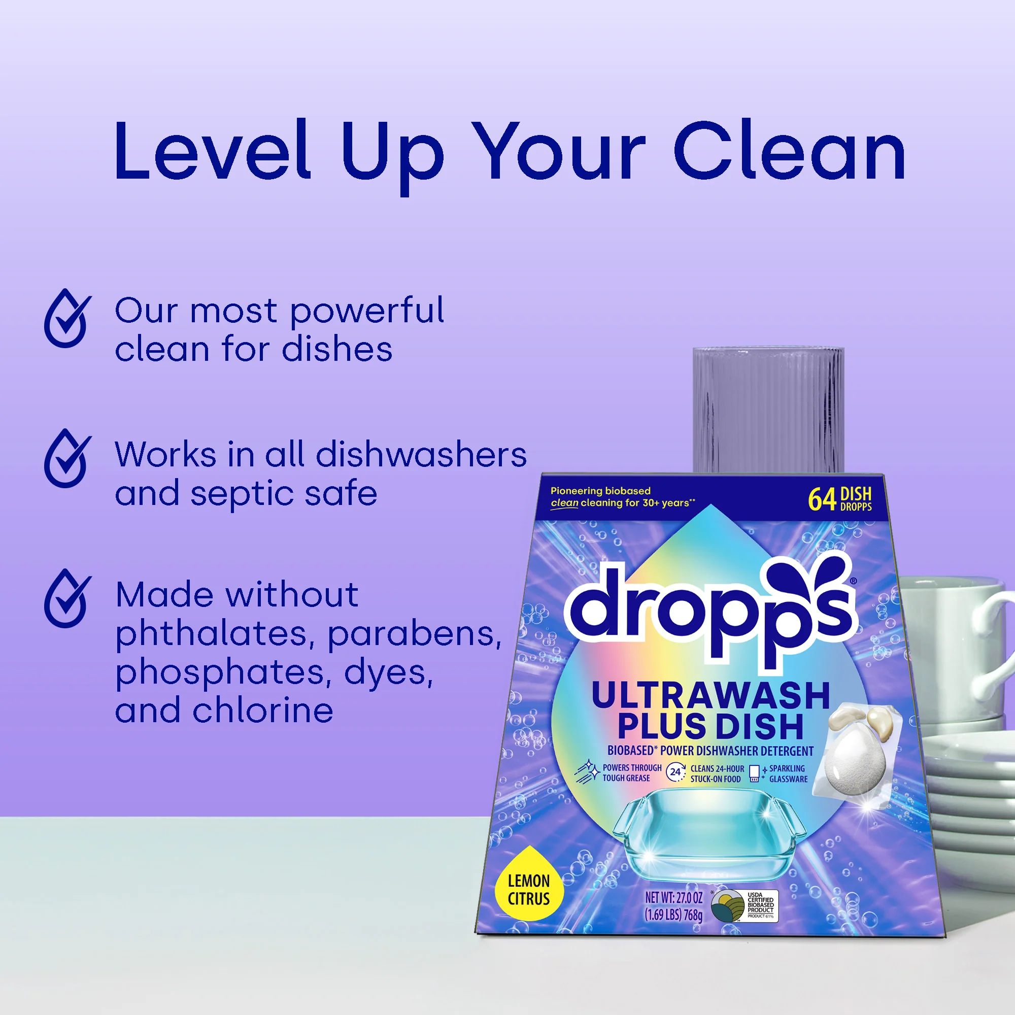 UltraWash Plus Biobased Power Dishwasher Detergent Pods, Lemon Citrus - Image 7